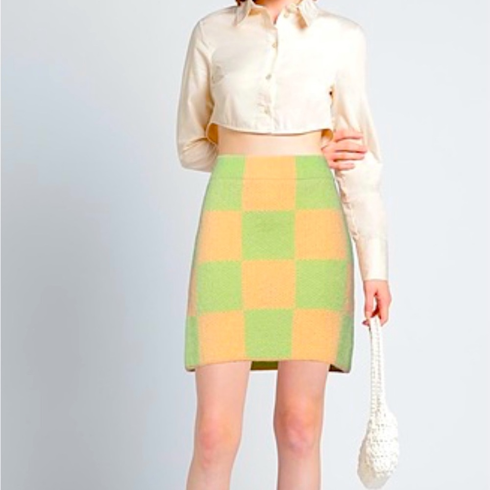 Stine Goya Checkered Sweater Mini Skirt sz M NWT